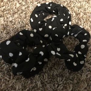 Black and white polka dot scrunchies
